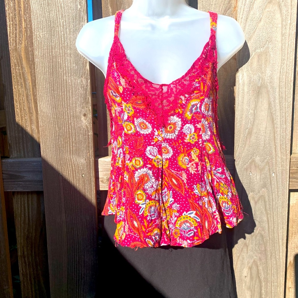 Intimately Free People Infinite Love Purple Floral Cami with Lace Trim